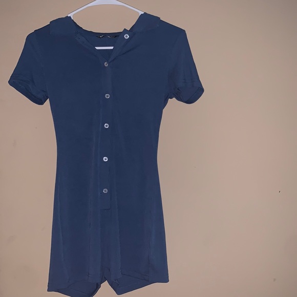 Button Front Rib-Knit Solid Romper - Picture 4 of 7